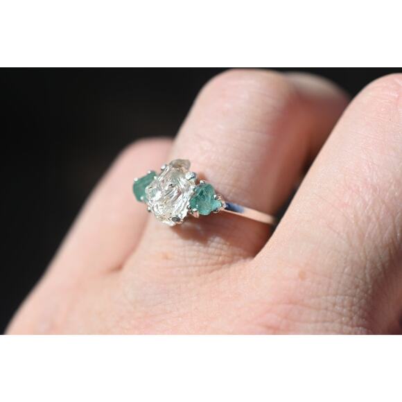 Natural Emerald Ring Raw Lake County Diamond Engagement Ring Rough Emerald - Picture 1 of 4